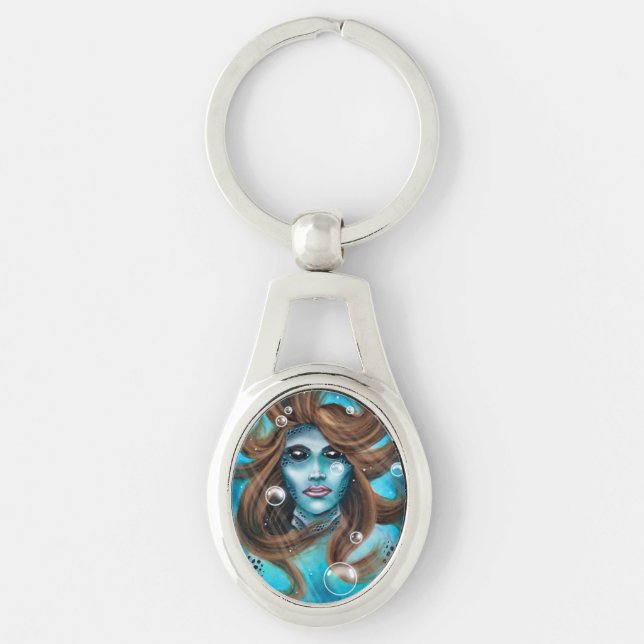 Sjöjungfru Ovalt Silverfärgad Nyckelring (Framsidan)