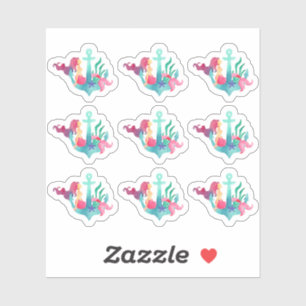 Sjöjungfru på Anchor Nautical Watercolor Beach Gir Klistermärken