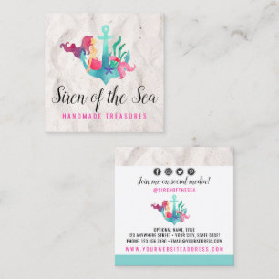 Sjöjungfru på anchor Nautical Watercolor Social Me Fyrkantigt Visitkort