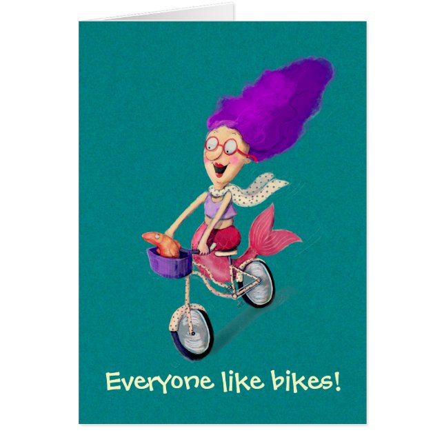 Sjöjungfru på cykeln hälsningskort (Framsidan)