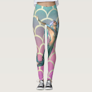 Sjöjungfru på Ombre Sjöjungfru Svansfjäll Leggings