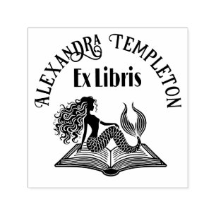Sjöjungfru på öppen bok med Ex Libris-namn Självfärgande Stämpel