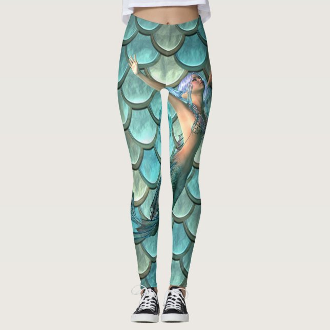Sjöjungfru På Sjöjungfrustjärtfjäll Leggings (Framsida)