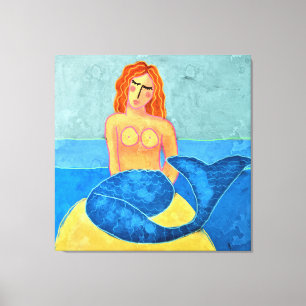 Sjöjungfru på Sten Abstrakt Digital Painting Canvastryck