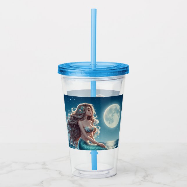 Sjöjungfru på stranden på natten take away mugg (Framsida)