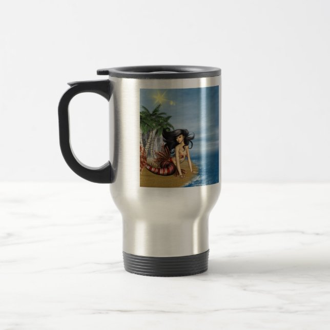 Sjöjungfru på strandtravel mug resemugg (Vänster)