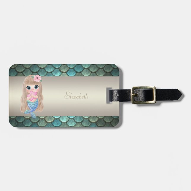 Sjöjungfru på Svan vid Baby Sjöjungfru Bagagebricka (Horisontell Framsida)