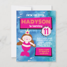 Sjöjungfru Party Blue Tie Dye Sea Life Födelsedags Inbjudningar