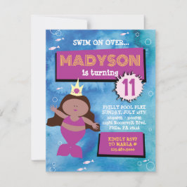 Sjöjungfru Party Blue Tie Dye Sea Life Födelsedags Inbjudningar