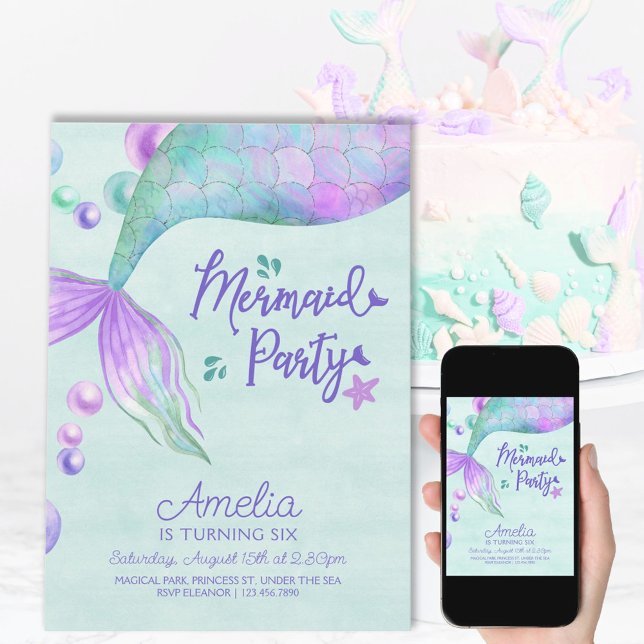 Sjöjungfru Party: Födelsedag i Sjöjungfru Svan Inbjudningar (Skapare uppladdad)