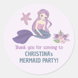 Sjöjungfru Party Girl Birthday Pastel Lila Runt Klistermärke