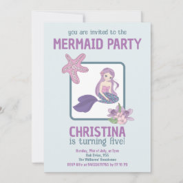 Sjöjungfru Party Girl Birthday Teal Lila Inbjudningar