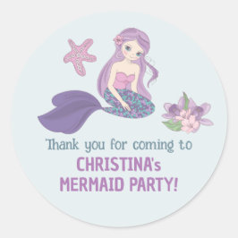 Sjöjungfru Party Girl Birthday Teal Lila Runt Klistermärke