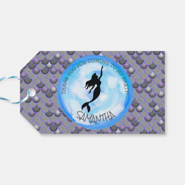 Sjöjungfru Party Grått Tack Gift Märkre Presentetikett (Baksidan Horisontell)