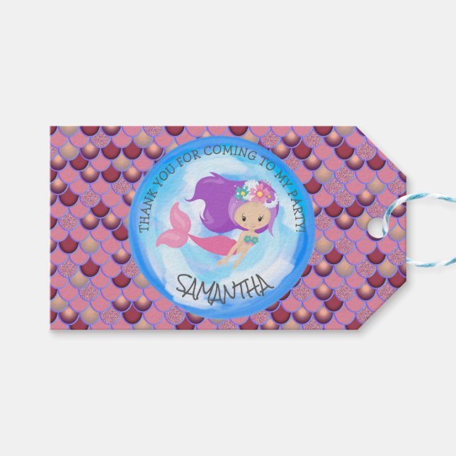Sjöjungfru Party Lila Rosa Tack Gift Märkre Presentetikett (Framsidan (Horisontell))