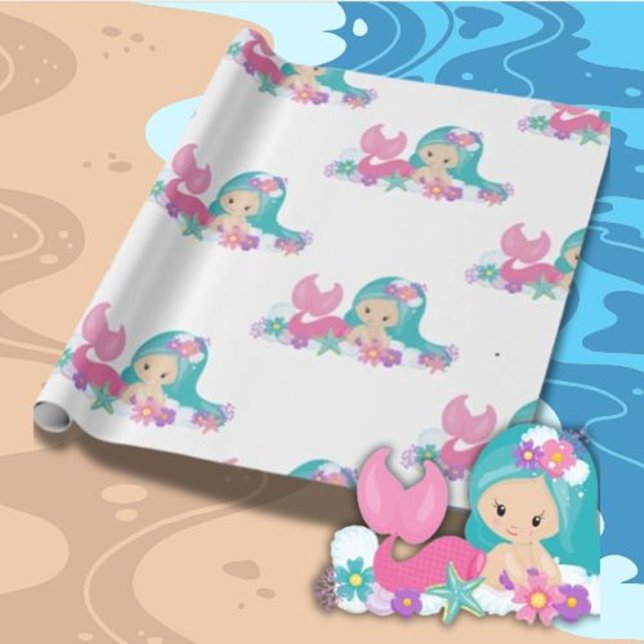 Sjöjungfru Party Lila Wrapping Papper Presentpapper (Celebrate Her Special Day with Our Enchanting Mermaid Gift Wrap)