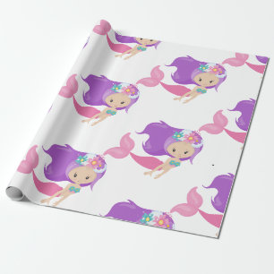 Sjöjungfru Party Lila Wrapping Papper Presentpapper