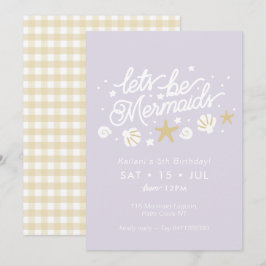 Sjöjungfru Party Lilac & Gingham Girls Birthday Inbjudningar