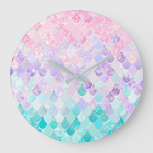 Sjöjungfru Pastel Girls Bedroom Nursery Clock Stor Klocka