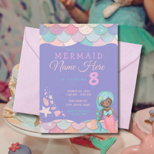 Sjöjungfru Pastel Rosa Lila Teal Girl's Birthday Inbjudningar