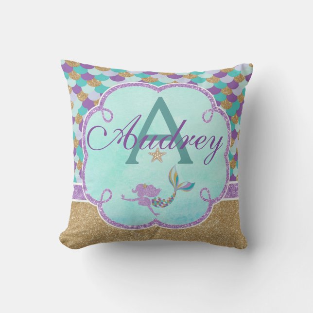 Sjöjungfru Personlig Monogram Pillow Namn Kudde (Framsida)