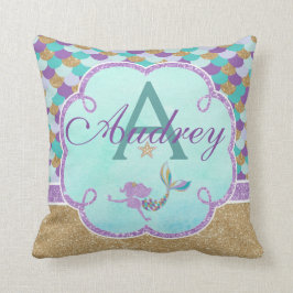 Sjöjungfru Personlig Monogram Pillow Namn Kudde