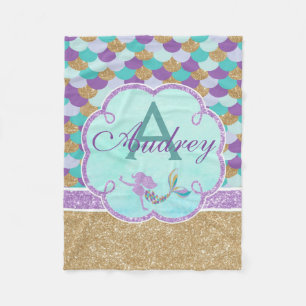 Sjöjungfru Personlig Monogram vrickning Fleecefilt