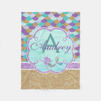 Sjöjungfru Personlig Monogram vrickning Fleecefilt