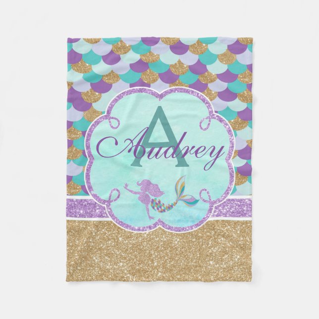 Sjöjungfru Personlig Monogram vrickning Fleecefilt (Framsidan)