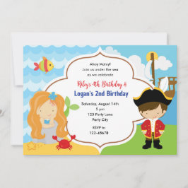 Sjöjungfru & Pirat Joint Birthday Inbjudan Boy Gir