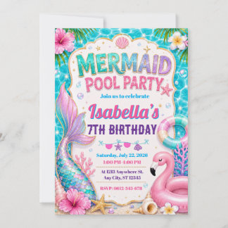 Sjöjungfru Poolparty Födelsedagsinbjudan Inbjudningar