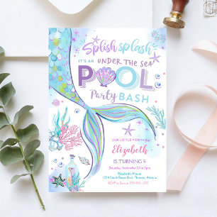 Sjöjungfru Poolparty Födelsedagsinbjudan Inbjudningar