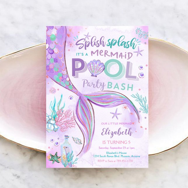 Sjöjungfru Poolparty Födelsedagsinbjudan Inbjudningar (Skapare uppladdad)