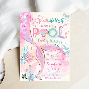 Sjöjungfru Poolparty Födelsedagsinbjudan Inbjudningar