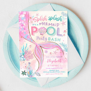 Sjöjungfru Poolparty Födelsedagsinbjudan Inbjudningar