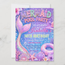 Sjöjungfru Poolparty Födelsedagsinbjudan