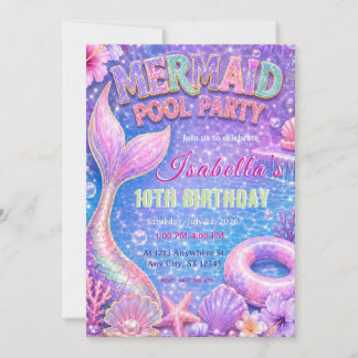 Sjöjungfru Poolparty Födelsedagsinbjudan Inbjudningar