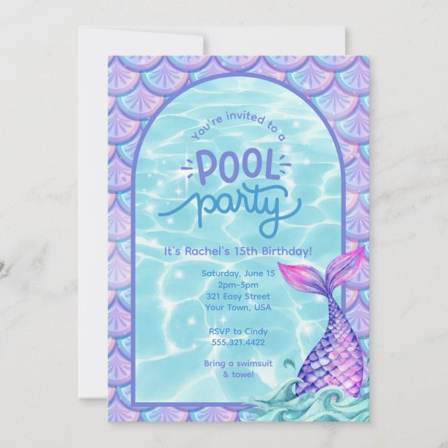 Sjöjungfru Poolparty Inbjudan (Framsida)