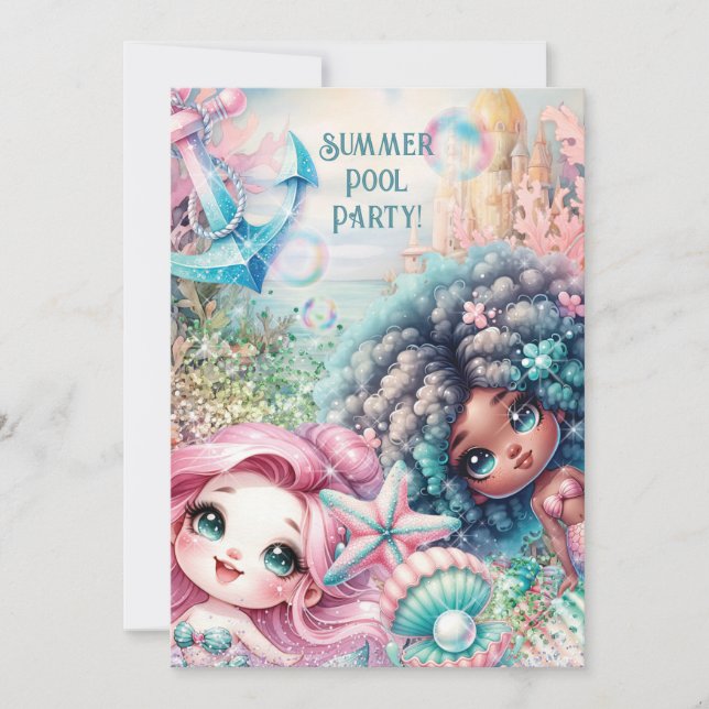 Sjöjungfru poolparty inbjudan (Framsida)