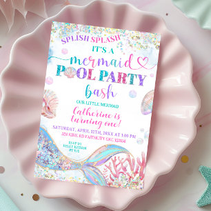 Sjöjungfru poolparty inbjudan