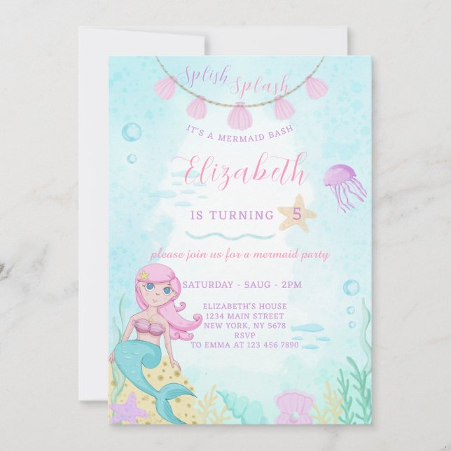 Sjöjungfru Princess Birthday-inbjudan Inbjudningar (Framsida)