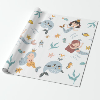 Sjöjungfru Princess och Whale Wrapping Papper Presentpapper