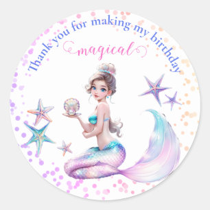 Sjöjungfru Princess under Sea Birthday Favor Runt Klistermärke