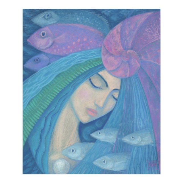 Sjöjungfru Princess, Underwater Fantasy, Rosa Blue Fototryck (Framsidan)