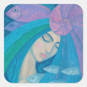 Sjöjungfru Princess, Underwater Fantasy, Rosa Blue Fyrkantigt Klistermärke