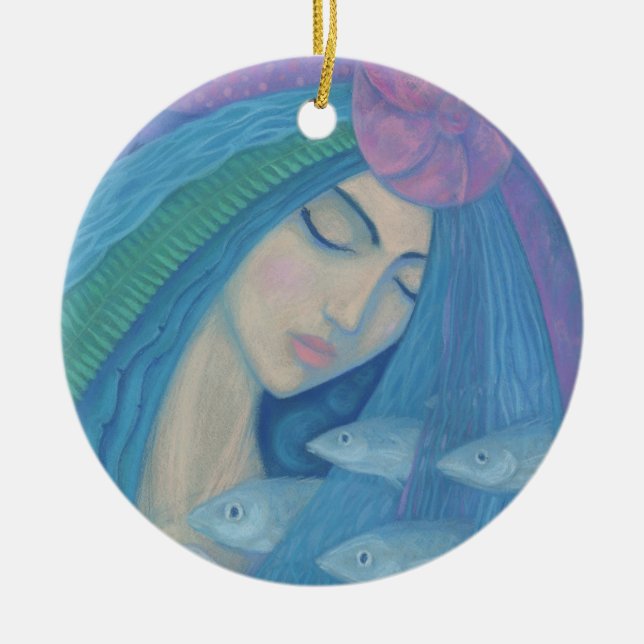 Sjöjungfru Princess, Underwater Fantasy, Rosa Blue Julgransprydnad Keramik (Framsidan)
