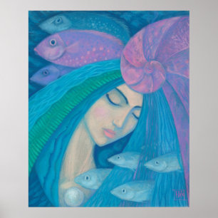 Sjöjungfru Princess, Underwater Fantasy, Rosa Blue Poster