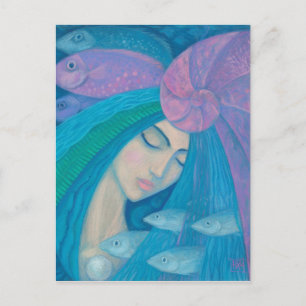 Sjöjungfru Princess, Vatten Fantasy Surreal Painti Vykort