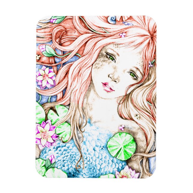 Sjöjungfru Princess Watercolor Magnet (Vertikal)