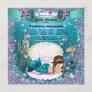 Sjöjungfru Prinsessa Flick Baby Shower Inbjudningar